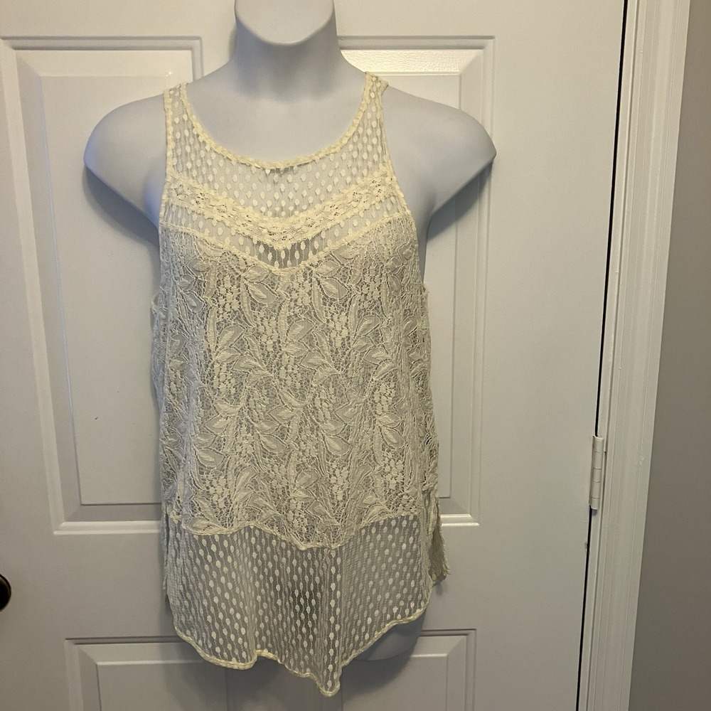NWT American Eagle Lace Tank Womens L Ivory Cream Sleeveless Top Boho Festival